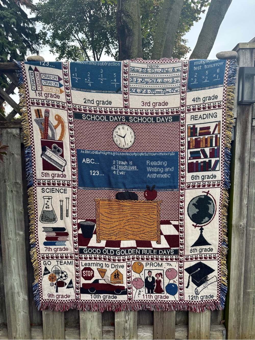 Vintage "School Days" Woven Tapestry Blanket